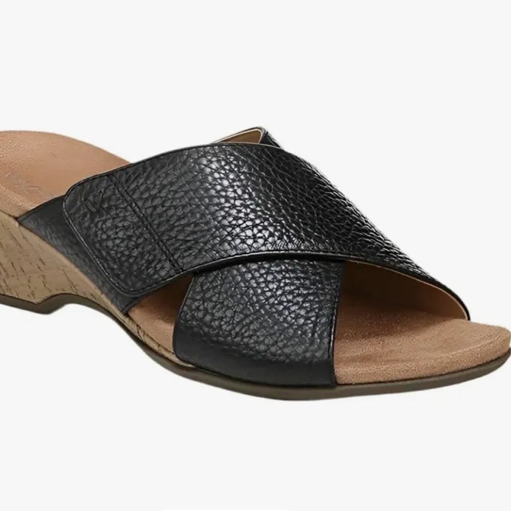 NWOT Vionic Leticia Black Cross-Strap Slide Sandals - Comfortable Casual
